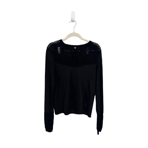 Free People Tops - Free People Colette pointelle‎ detail sweater embroidered cuff black size M